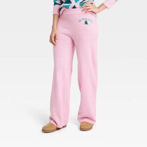 New! Women's On Holiday Graphic Sweater Pants Pink